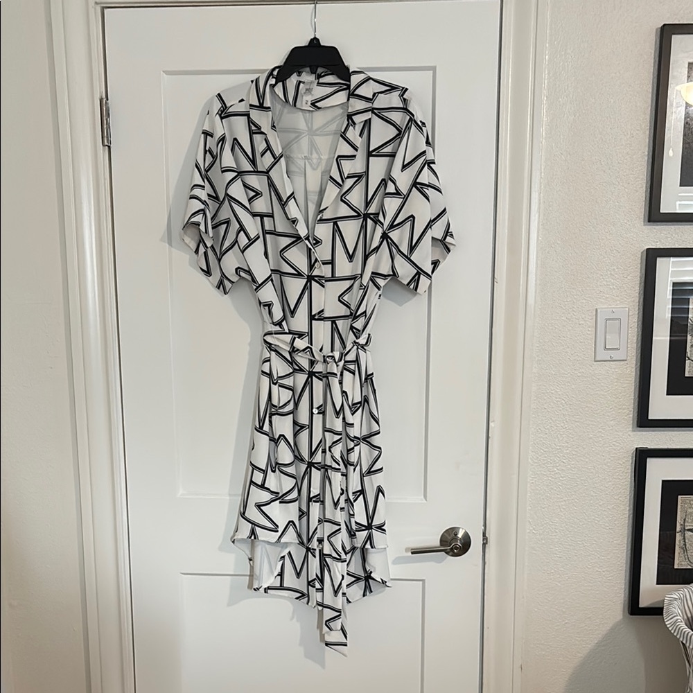 Black and White Asymmetrical Sundress with Flutter Sleeves